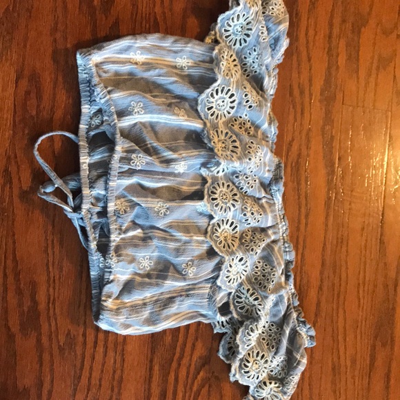 Baby Blue Off The Shoulder Crop Top - Picture 3 of 3